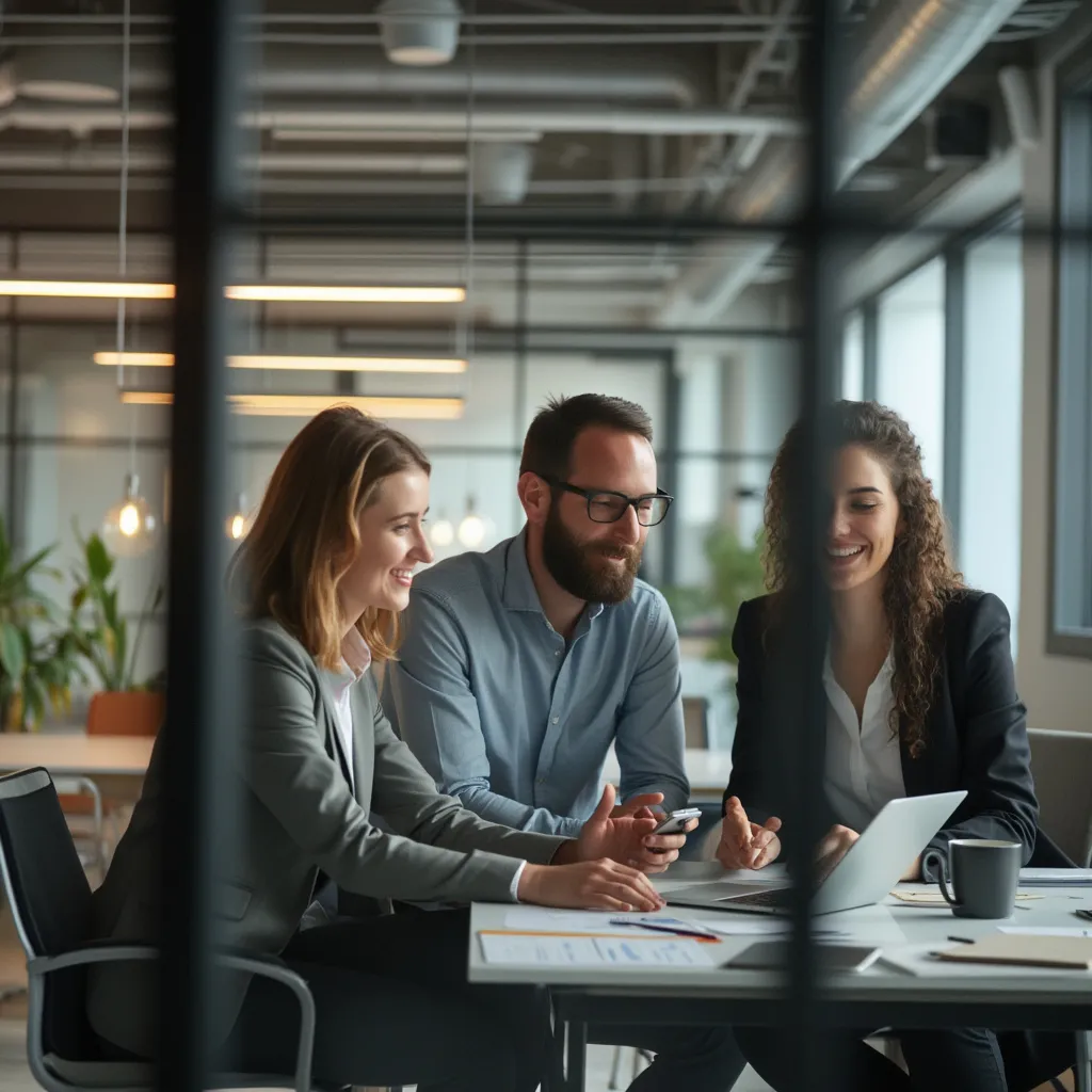 Equipo de consultoría financiera trabajando juntos